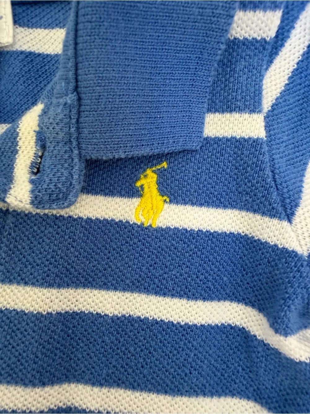 Ralph Lauren Blue & White Striped Rugby Polo Footie with Yellow Logo
